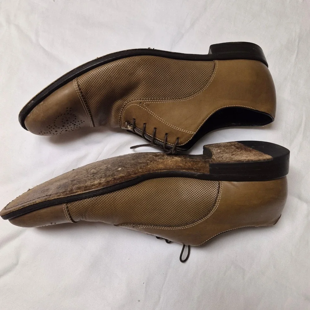 Canali Mens 641101 Tan Leather Perforated Cap Toe Oxford‎ Dress Shoes Italy 43